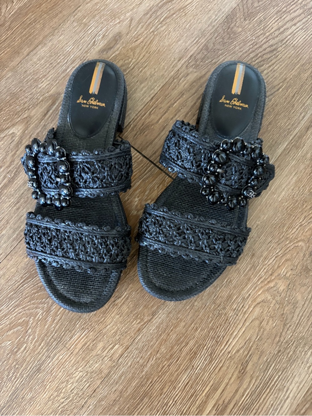 Sam Edelman Black Beaded Crochet Slide Mules